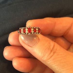 Silver plated CZ and red stone ring